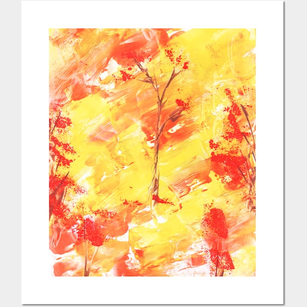 Landscape, autumn, leaf fall, nature. Encaustic, art decoration, sketch. Wall Art by grafinya